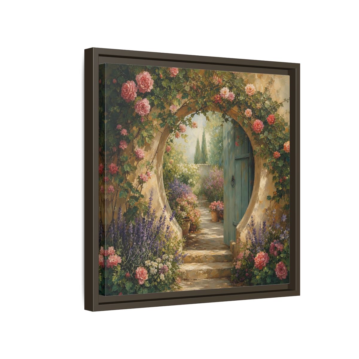 Side Mockup 14. Floral Rose Archway Romantic Garden shown as stretched canvas wall art