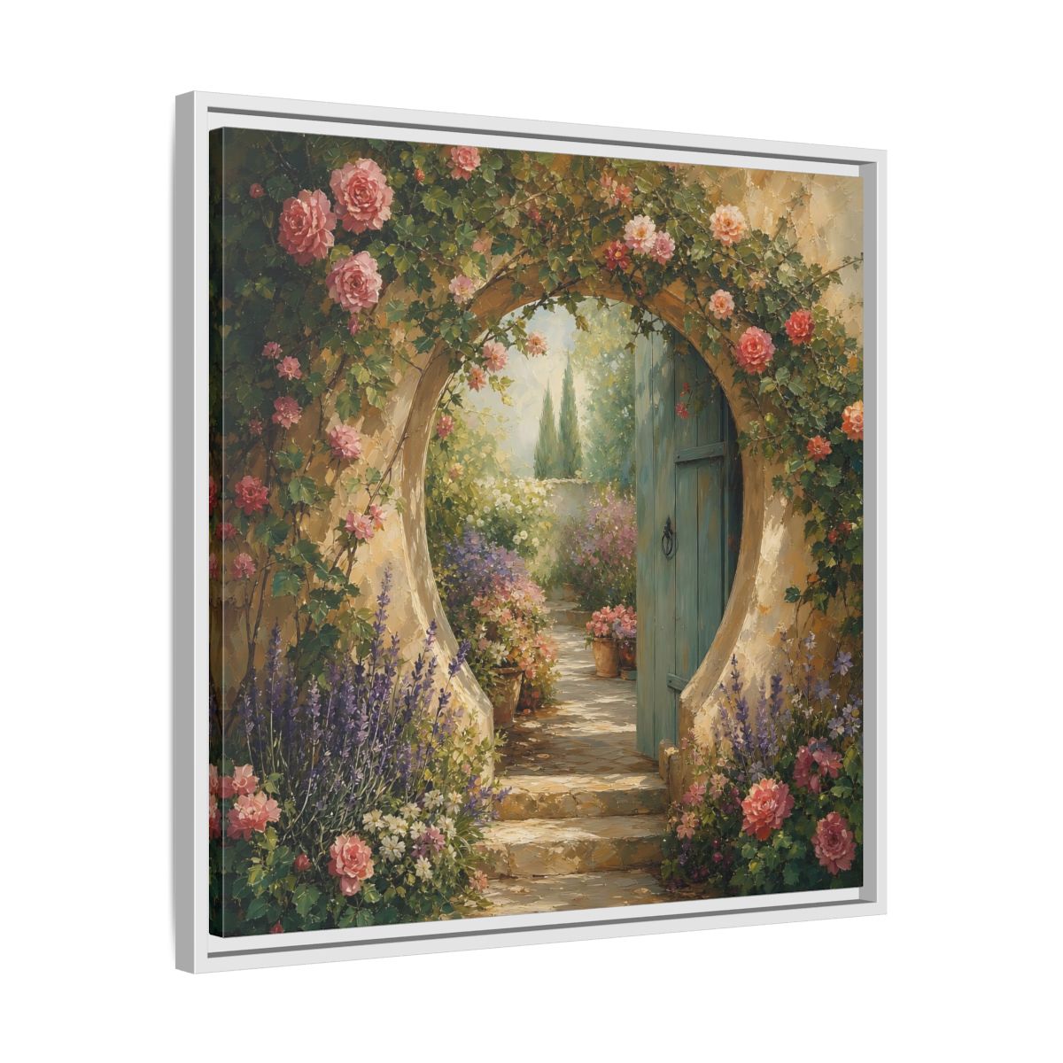 Side Mockup 26. Floral Rose Archway Romantic Garden shown as stretched canvas wall art