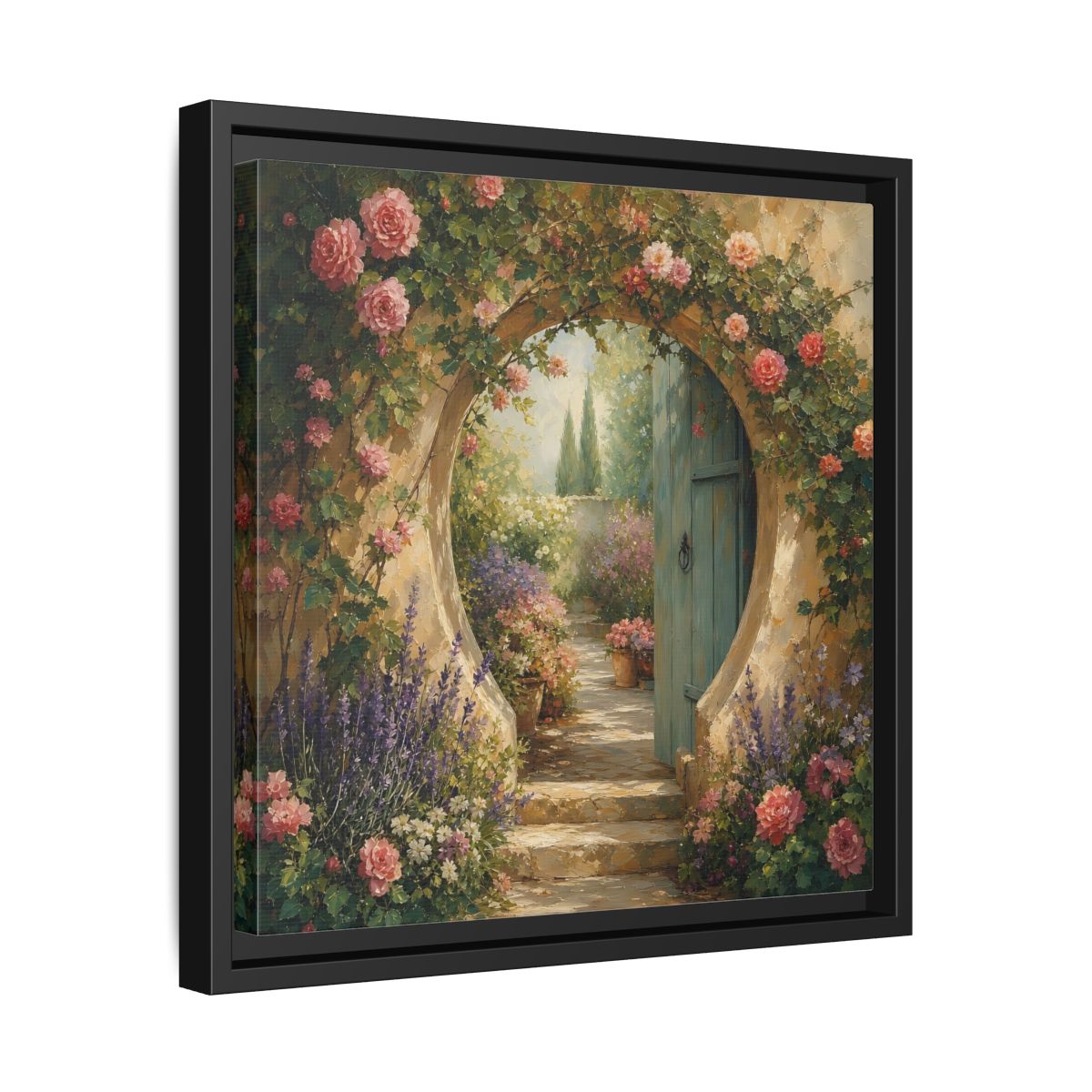Side Mockup 32. Floral Rose Archway Romantic Garden shown as stretched canvas wall art