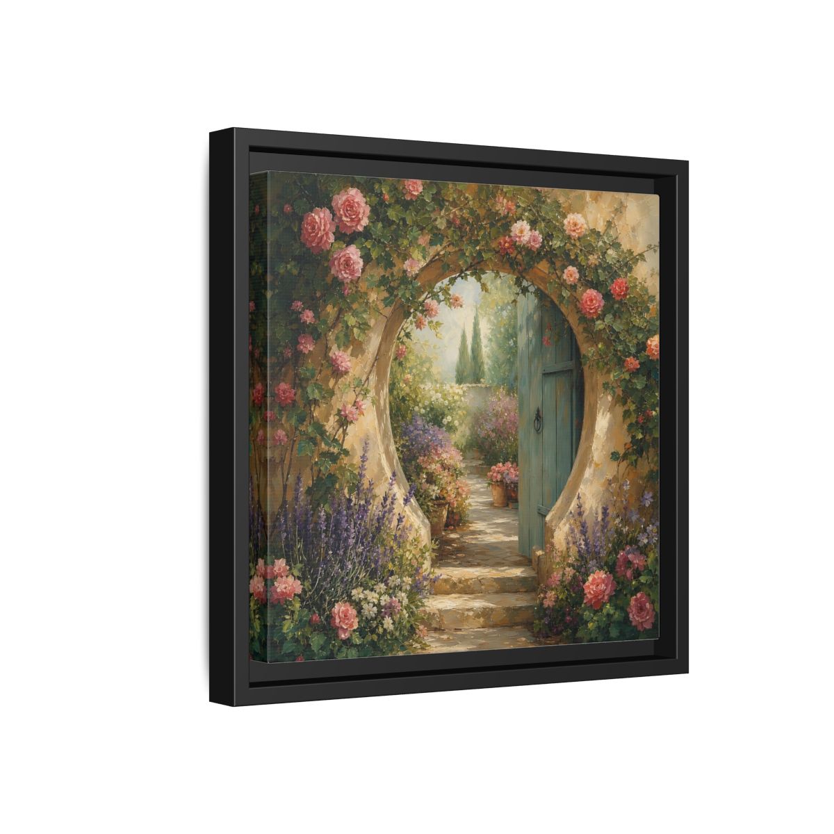 Side Mockup 18. Floral Rose Archway Romantic Garden shown as stretched canvas wall art