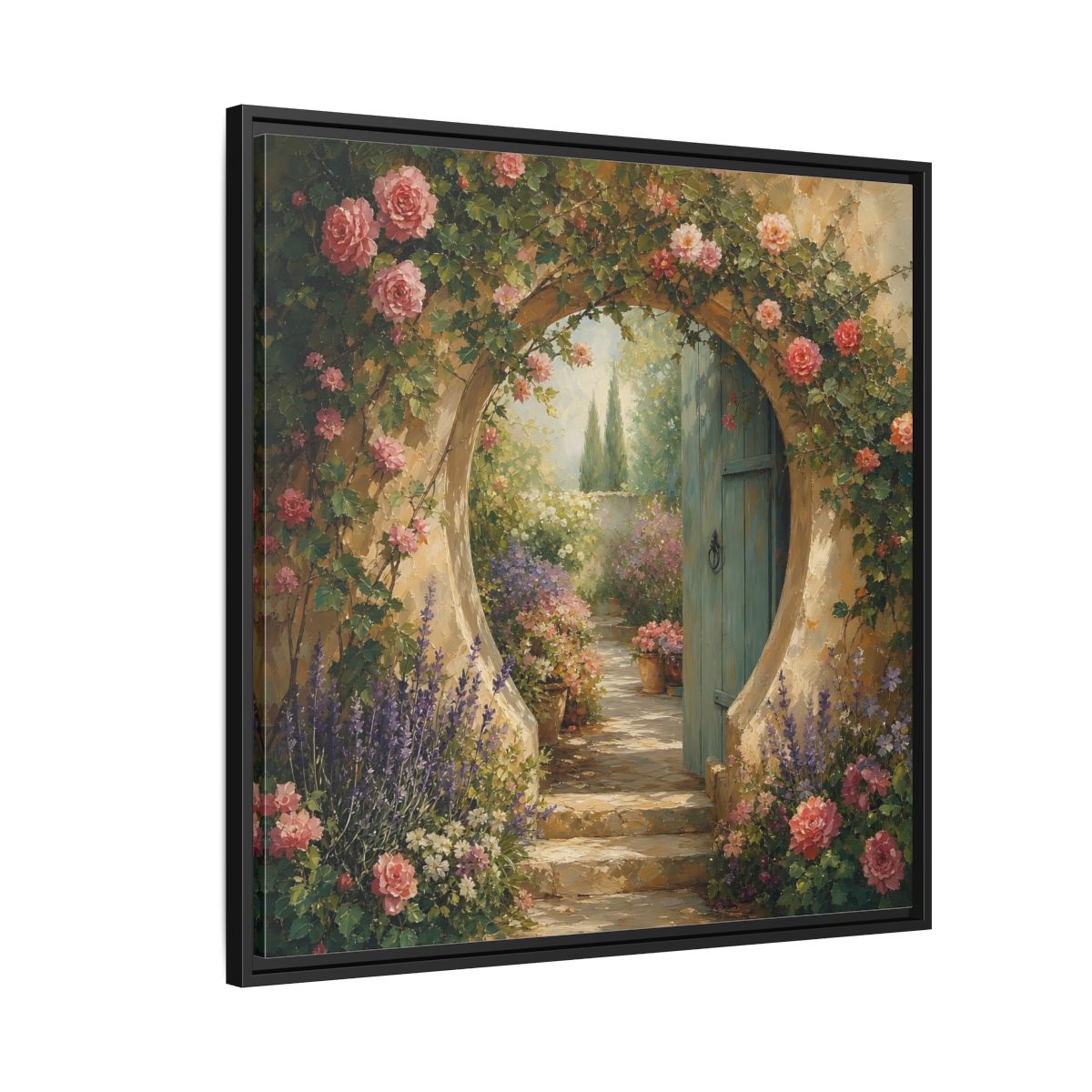 Side Mockup 9. Floral Rose Archway Romantic Garden shown as stretched canvas wall art
