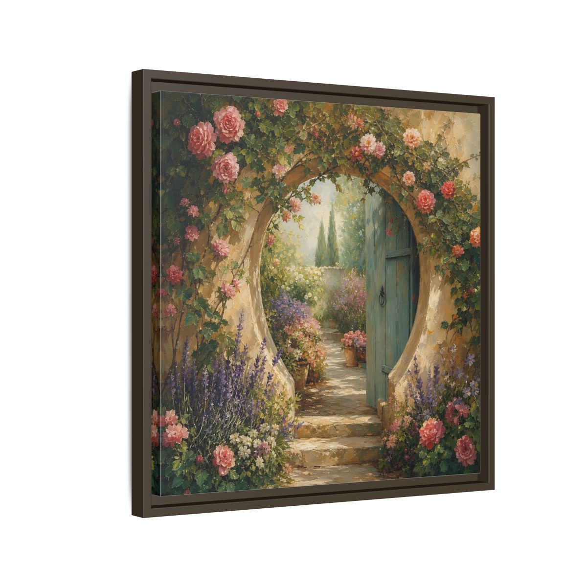 Side Mockup 11. Floral Rose Archway Romantic Garden shown as stretched canvas wall art