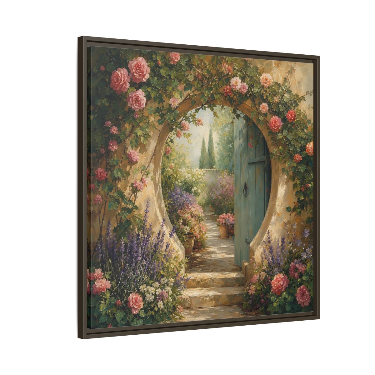 Side Mockup 8. Floral Rose Archway Romantic Garden shown as stretched canvas wall art