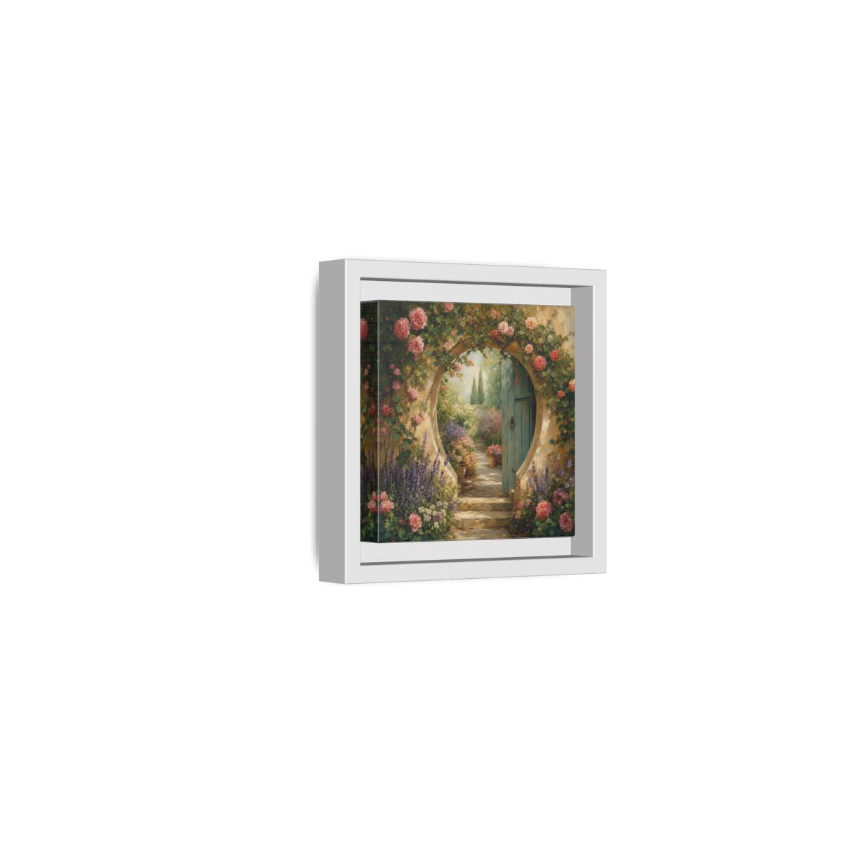 Side Mockup 22. Floral Rose Archway Romantic Garden shown as stretched canvas wall art
