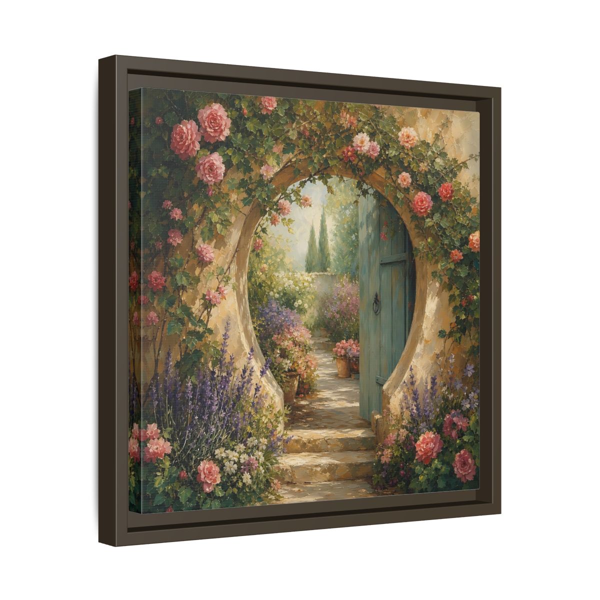 Side Mockup 29. Floral Rose Archway Romantic Garden shown as stretched canvas wall art