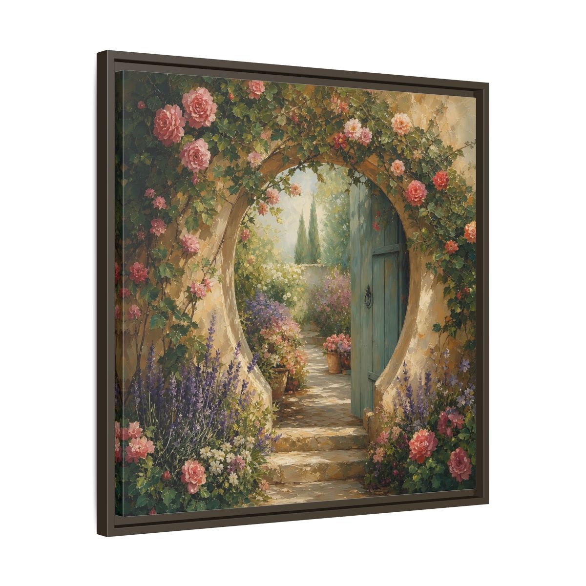 Side Mockup 27. Floral Rose Archway Romantic Garden shown as stretched canvas wall art