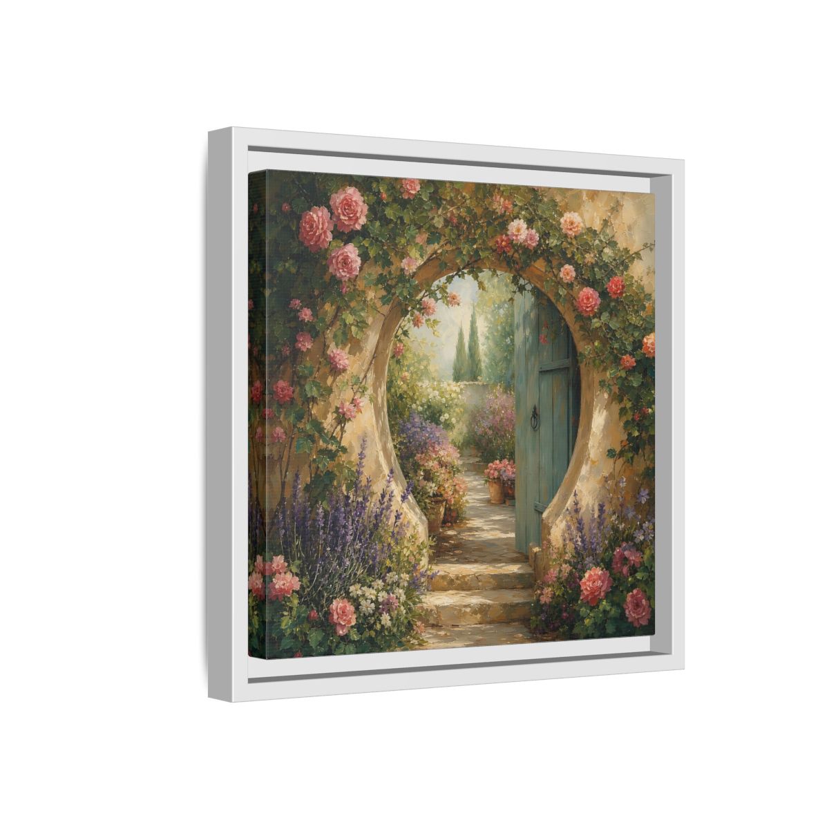 Side Mockup 16. Floral Rose Archway Romantic Garden shown as stretched canvas wall art