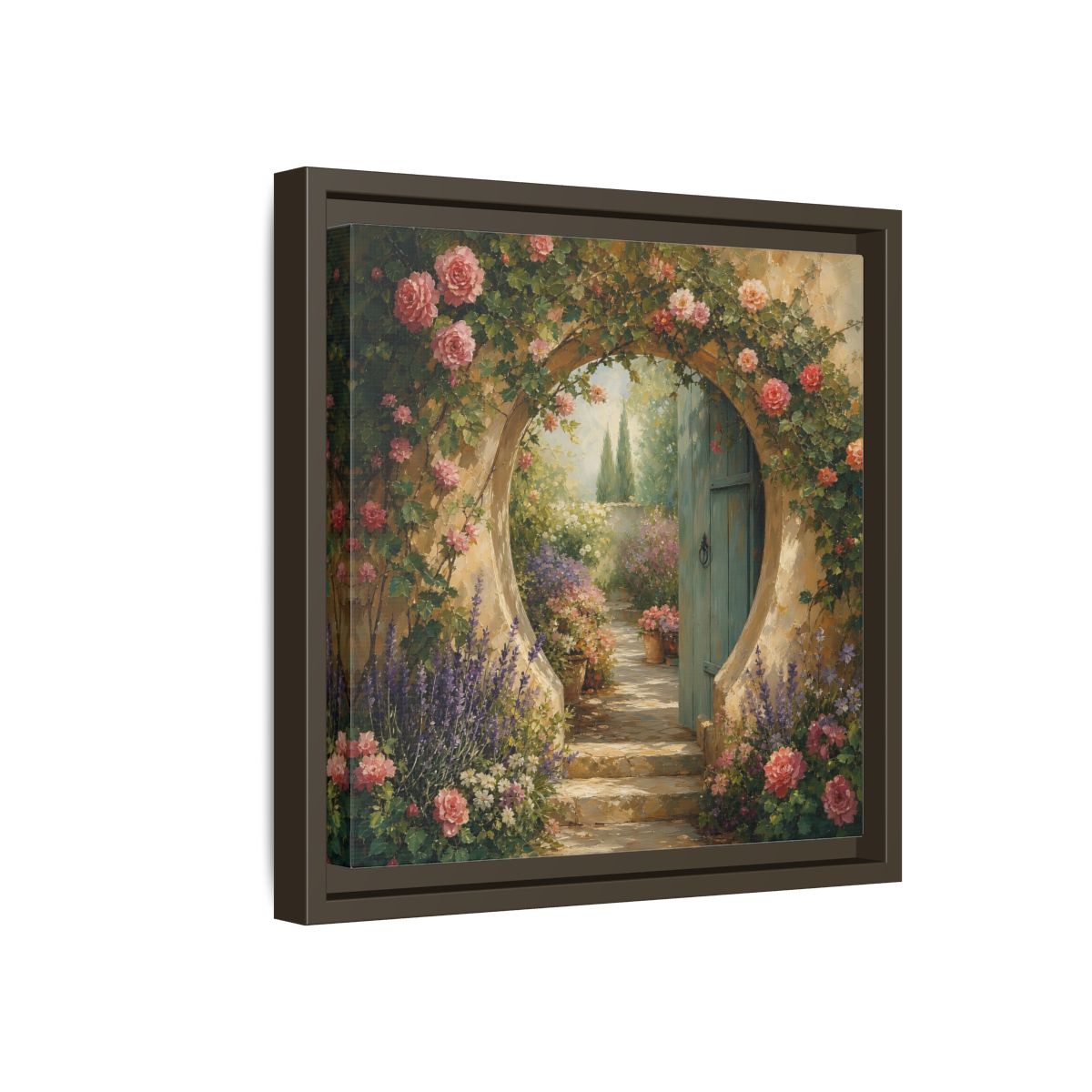 Side Mockup 17. Floral Rose Archway Romantic Garden shown as stretched canvas wall art