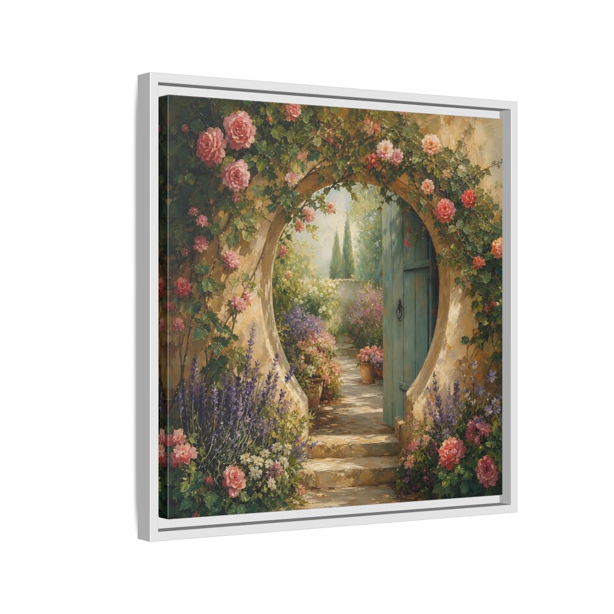 Side Mockup 10. Floral Rose Archway Romantic Garden shown as stretched canvas wall art
