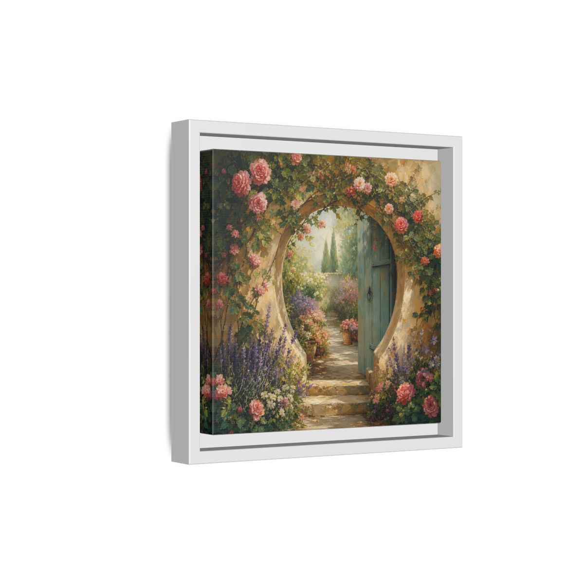 Side Mockup 19. Floral Rose Archway Romantic Garden shown as stretched canvas wall art