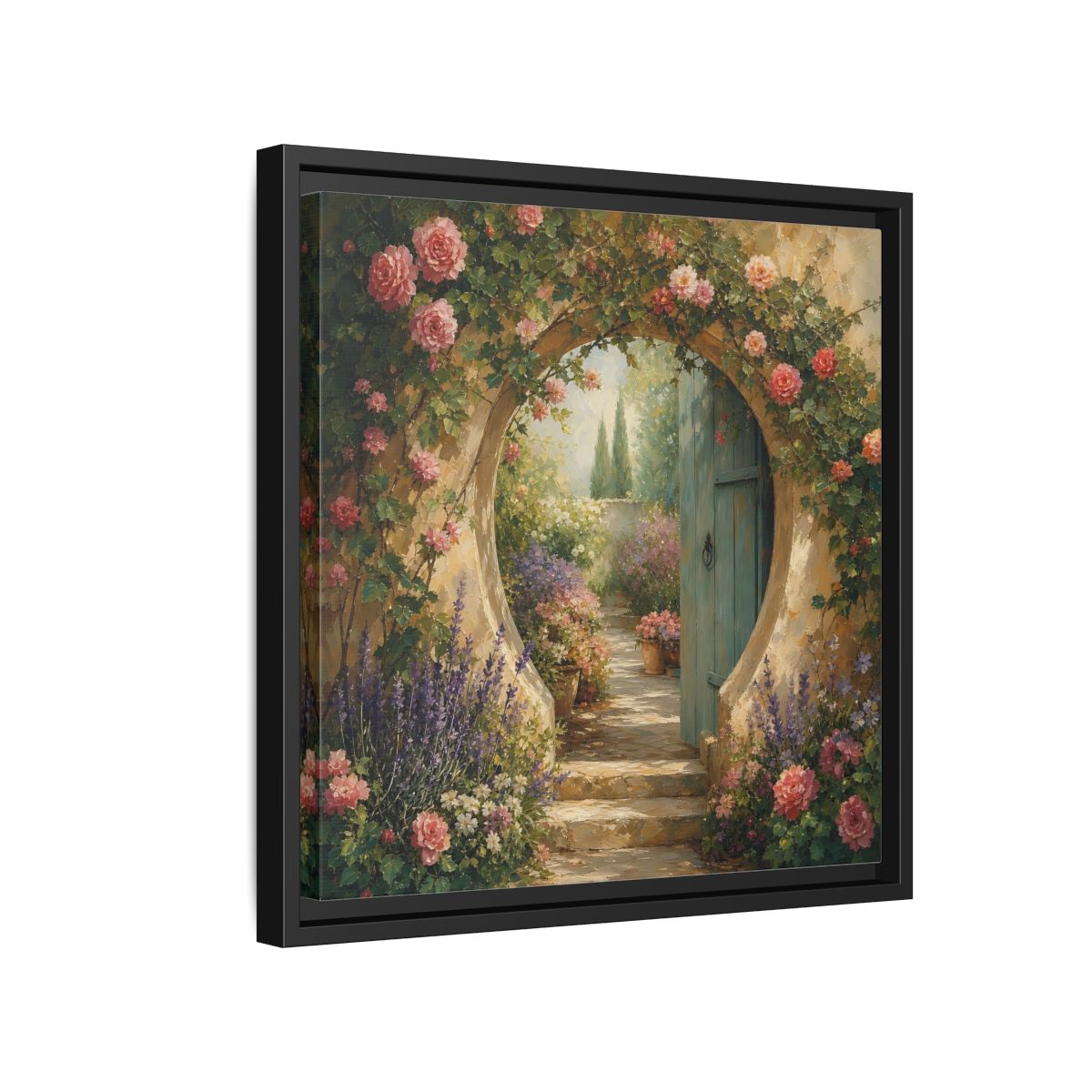 Side Mockup 15. Floral Rose Archway Romantic Garden shown as stretched canvas wall art