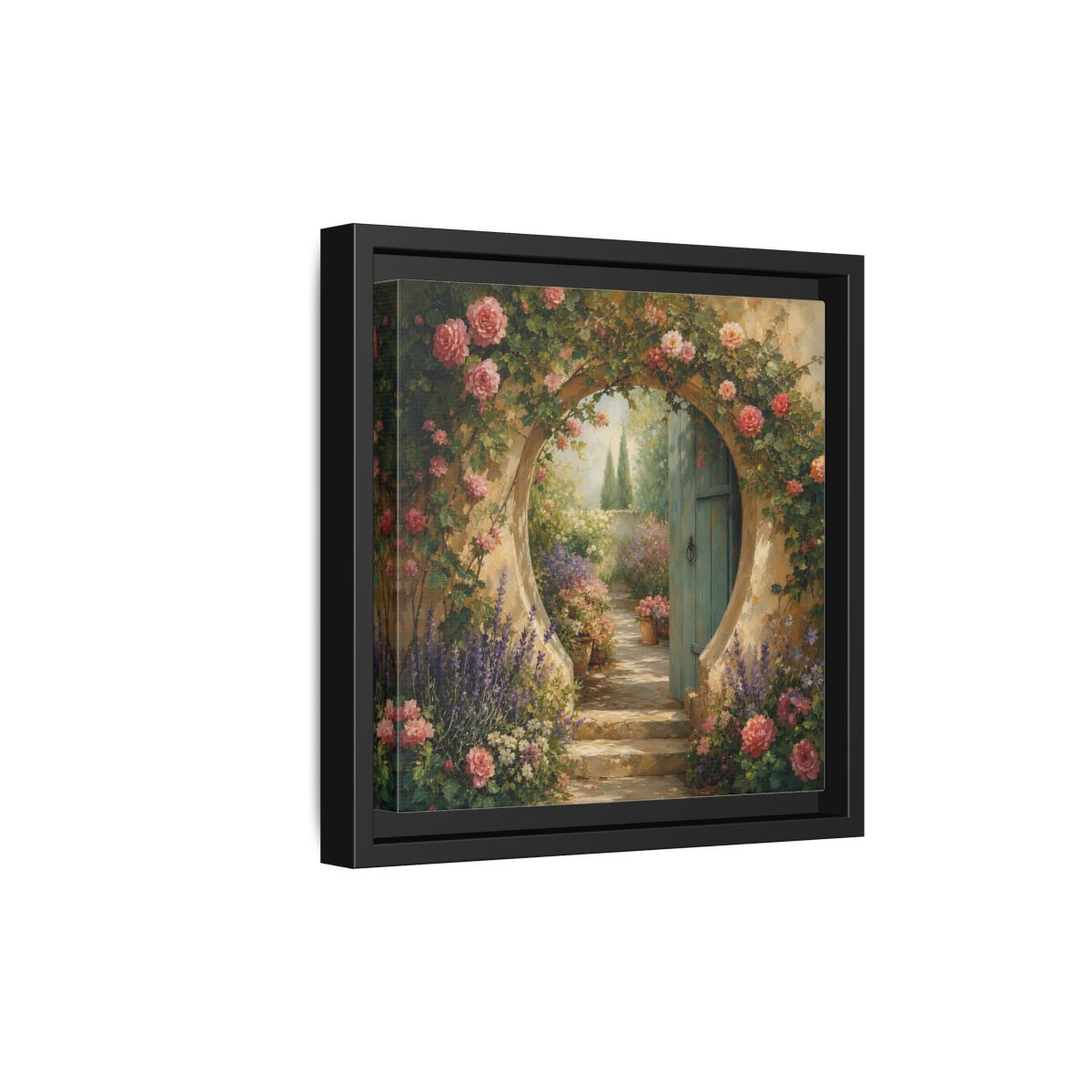 Side Mockup 21. Floral Rose Archway Romantic Garden shown as stretched canvas wall art
