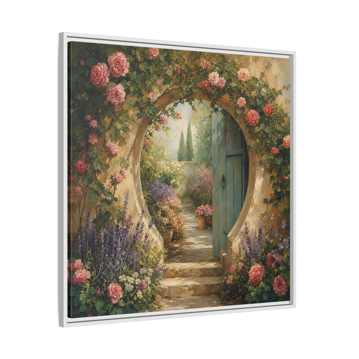 Side Mockup 25. Floral Rose Archway Romantic Garden shown as stretched canvas wall art