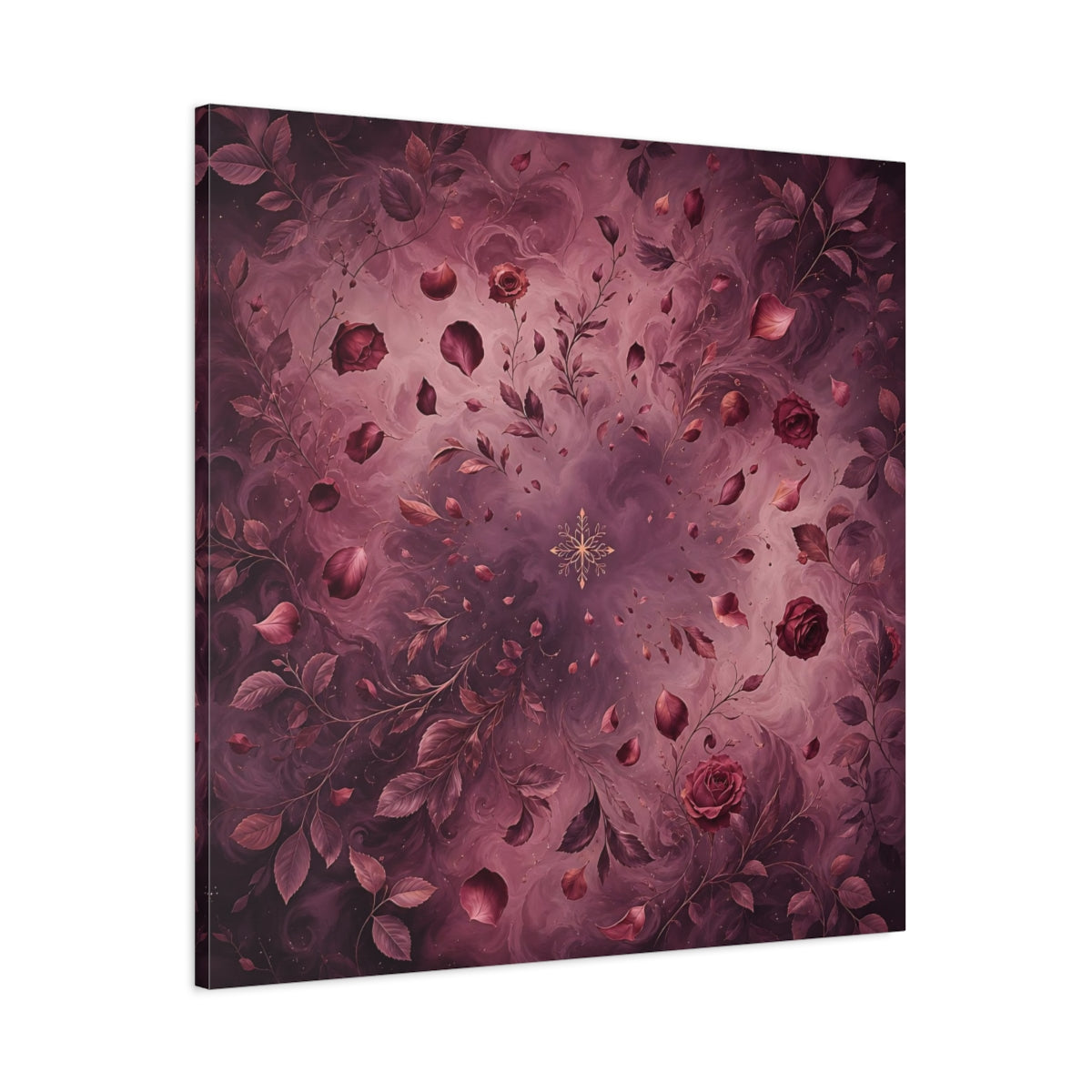 Main Mockup. Floral Roses Burgundy Floral shown as stretched canvas wall art