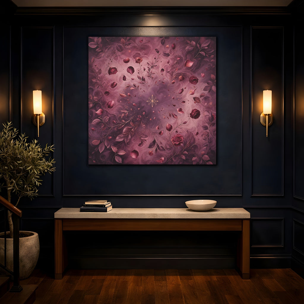 Mockup 4. Floral Roses Burgundy Floral shown as stretched canvas wall art