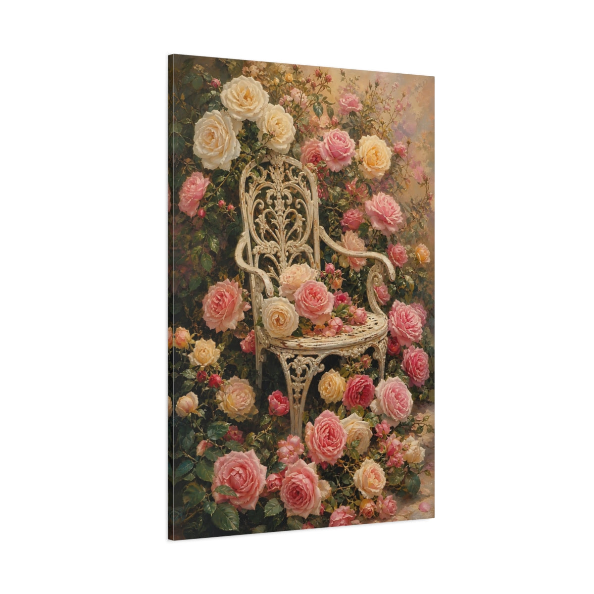 Side Mockup 1. Floral Roses Pink Yellow Roses shown as stretched canvas wall art