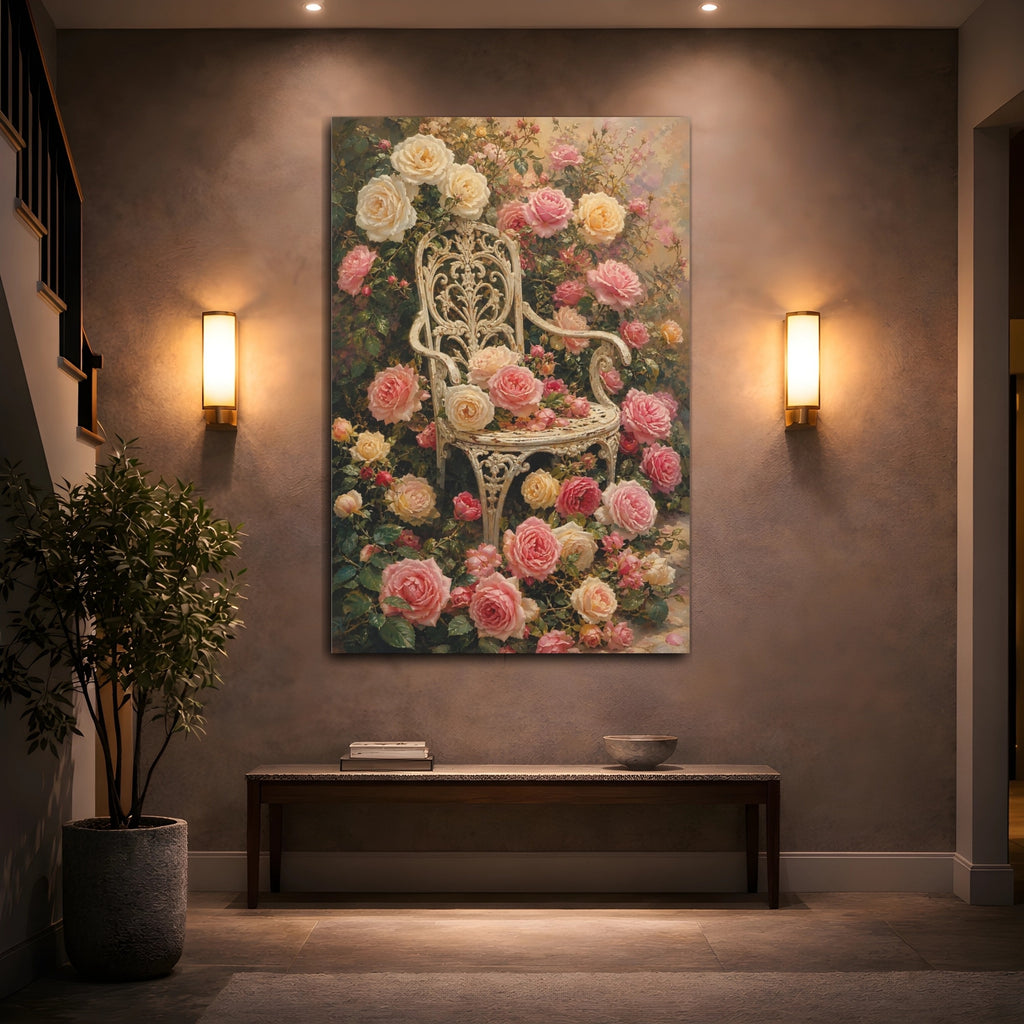 Mockup 2. Floral Roses Pink Yellow Roses shown as stretched canvas wall art