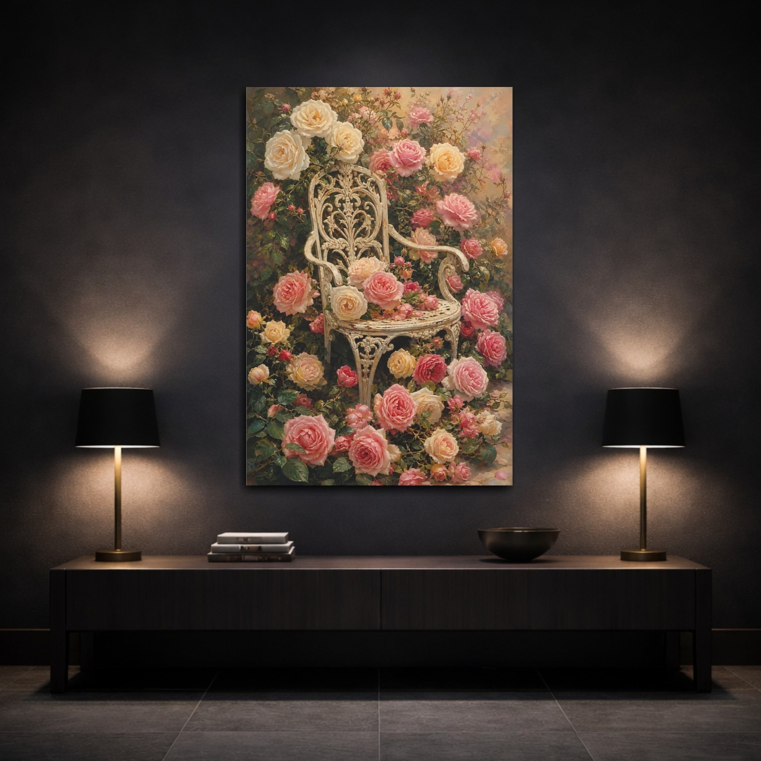 Mockup 3. Floral Roses Pink Yellow Roses shown as stretched canvas wall art