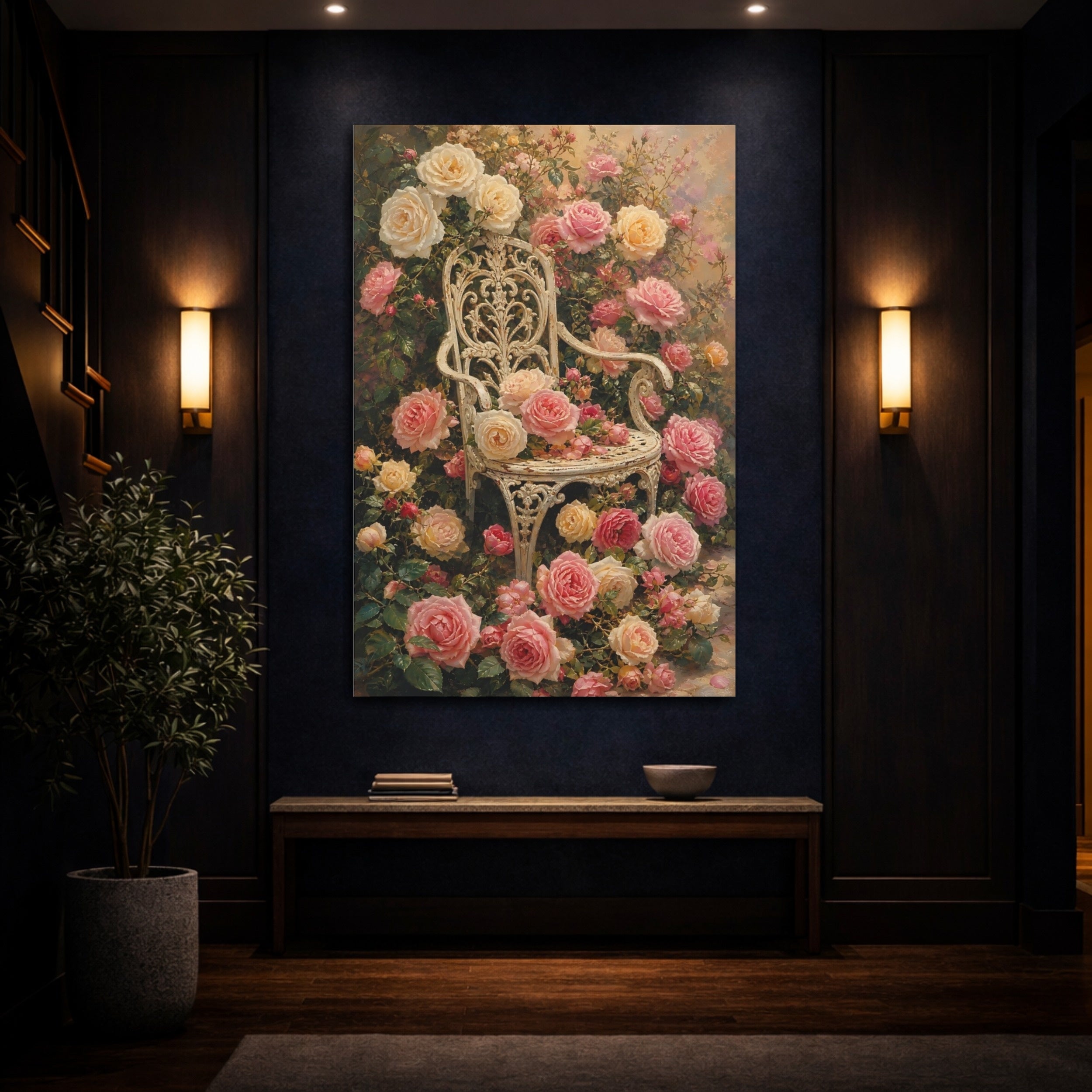 Mockup 4. Floral Roses Pink Yellow Roses shown as stretched canvas wall art