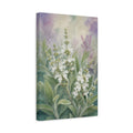 Side Mockup 4. Floral Sage Flowers White Green Purple shown as stretched canvas wall art