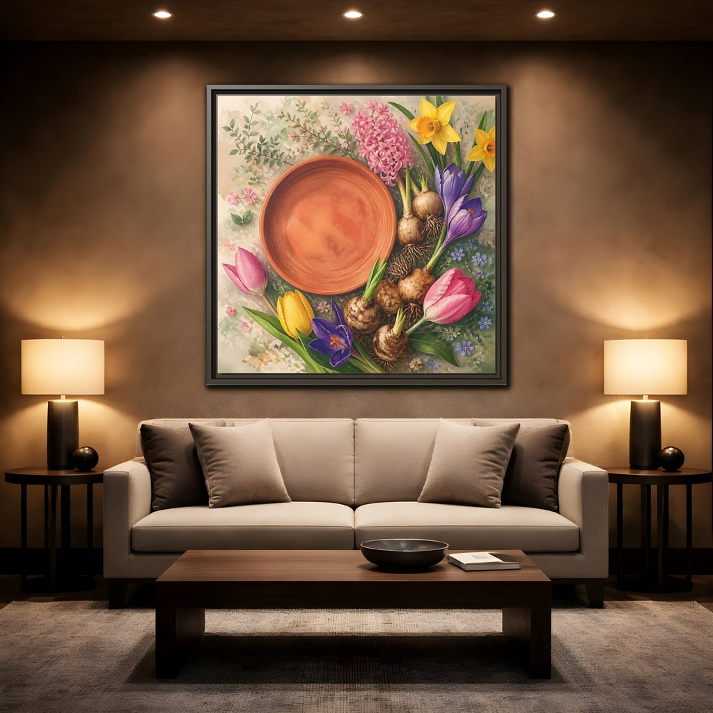 Mockup 2. Floral Spring Flowers Colorful Flowers shown as stretched canvas wall art