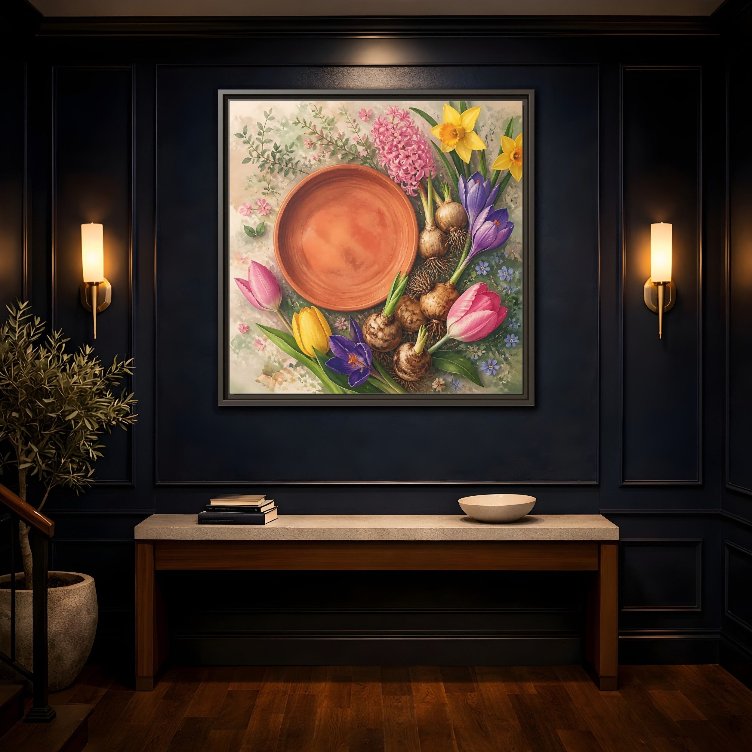 Mockup 4. Floral Spring Flowers Colorful Flowers shown as stretched canvas wall art