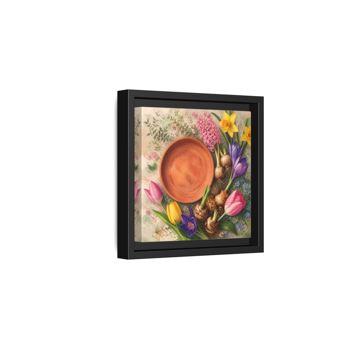 Side Mockup 3. Floral Spring Flowers Colorful Flowers shown as stretched canvas wall art