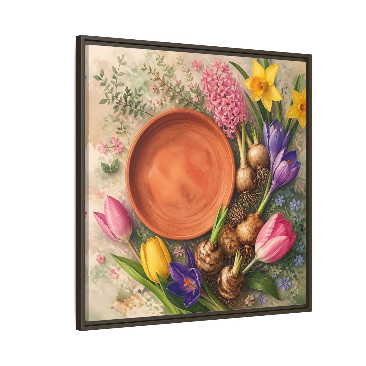 Side Mockup 8. Floral Spring Flowers Colorful Flowers shown as stretched canvas wall art