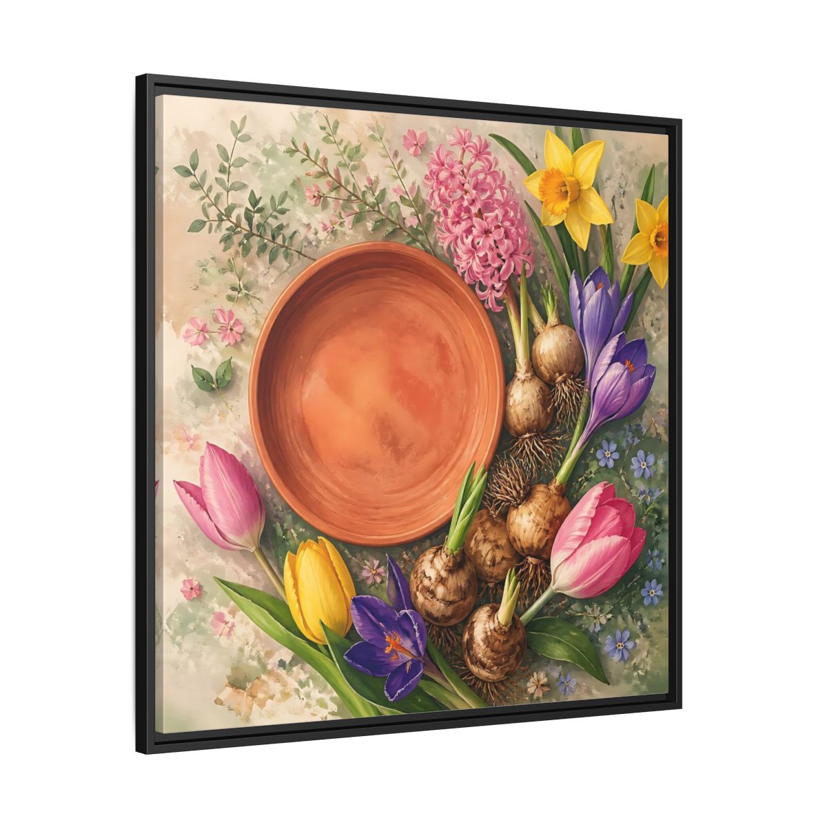 Side Mockup 30. Floral Spring Flowers Colorful Flowers shown as stretched canvas wall art