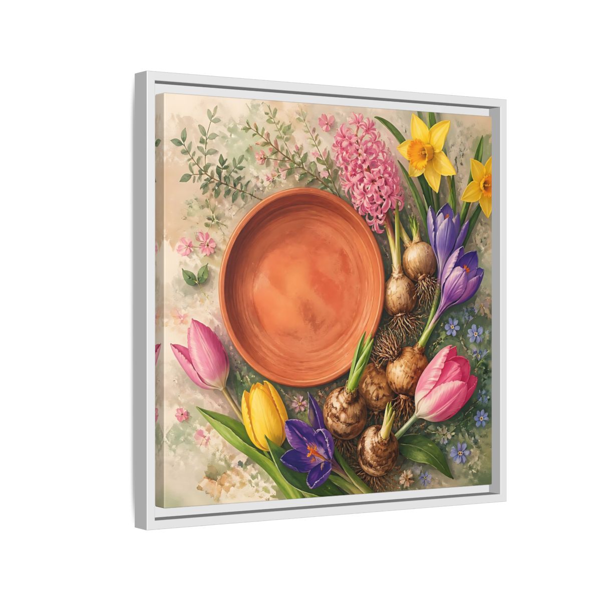 Side Mockup 10. Floral Spring Flowers Colorful Flowers shown as stretched canvas wall art