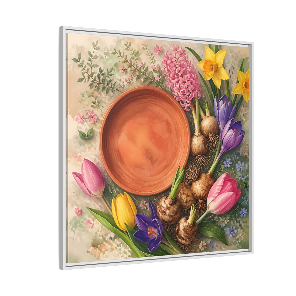 Side Mockup 4. Floral Spring Flowers Colorful Flowers shown as stretched canvas wall art