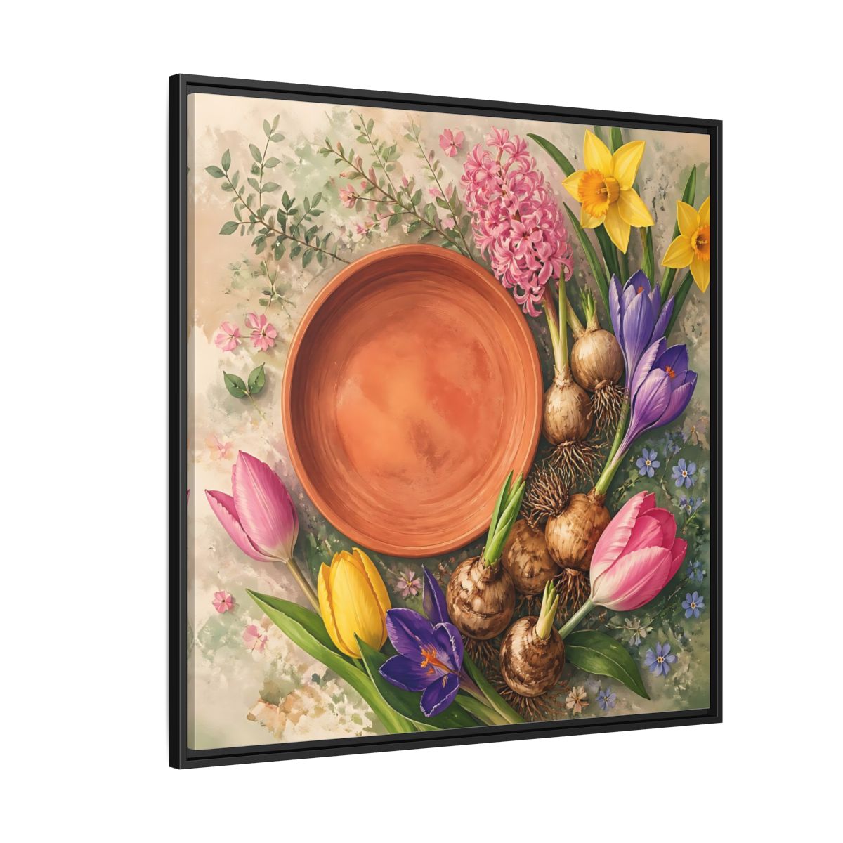 Side Mockup 6. Floral Spring Flowers Colorful Flowers shown as stretched canvas wall art