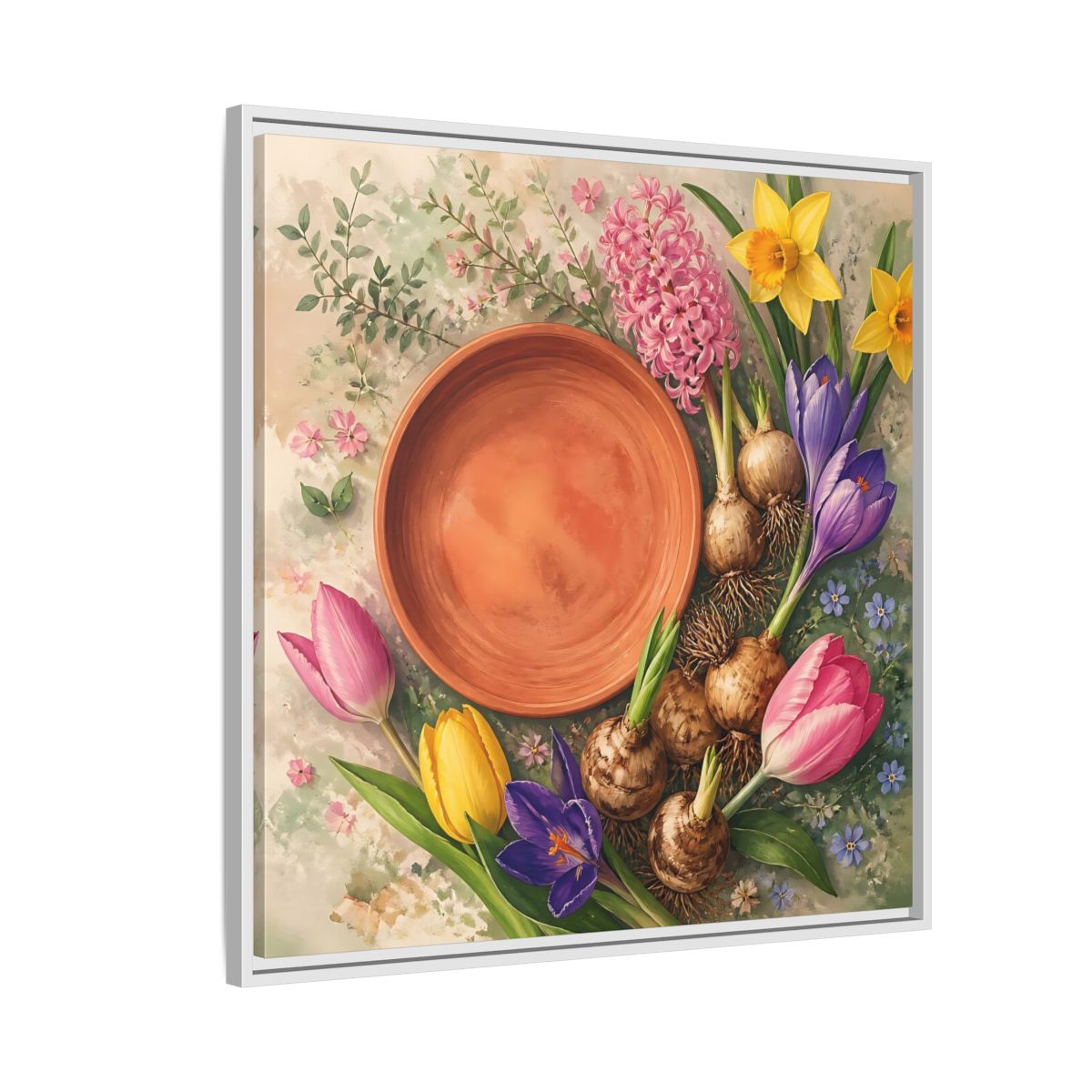 Side Mockup 7. Floral Spring Flowers Colorful Flowers shown as stretched canvas wall art
