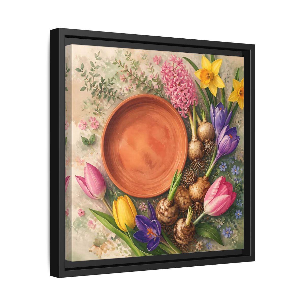 Side Mockup 32. Floral Spring Flowers Colorful Flowers shown as stretched canvas wall art