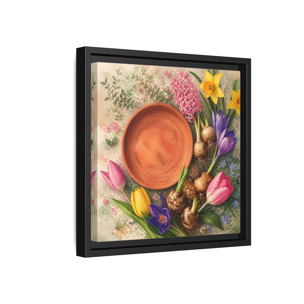 Side Mockup 18. Floral Spring Flowers Colorful Flowers shown as stretched canvas wall art