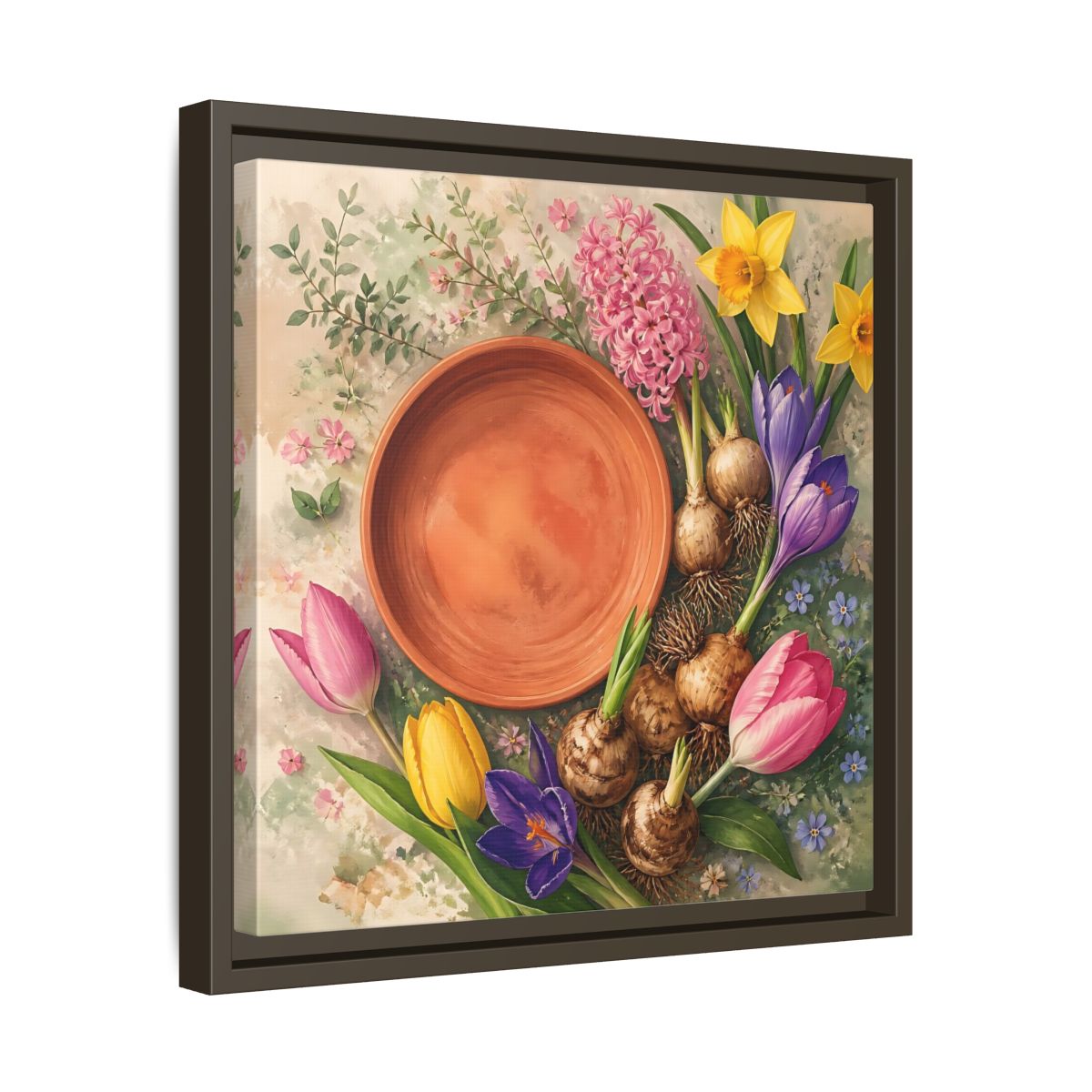 Side Mockup 29. Floral Spring Flowers Colorful Flowers shown as stretched canvas wall art