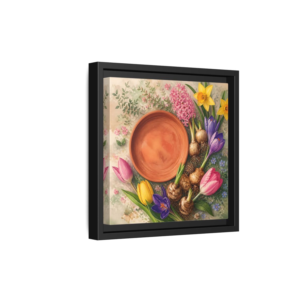 Side Mockup 21. Floral Spring Flowers Colorful Flowers shown as stretched canvas wall art