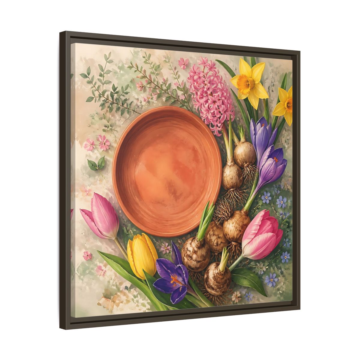Side Mockup 27. Floral Spring Flowers Colorful Flowers shown as stretched canvas wall art