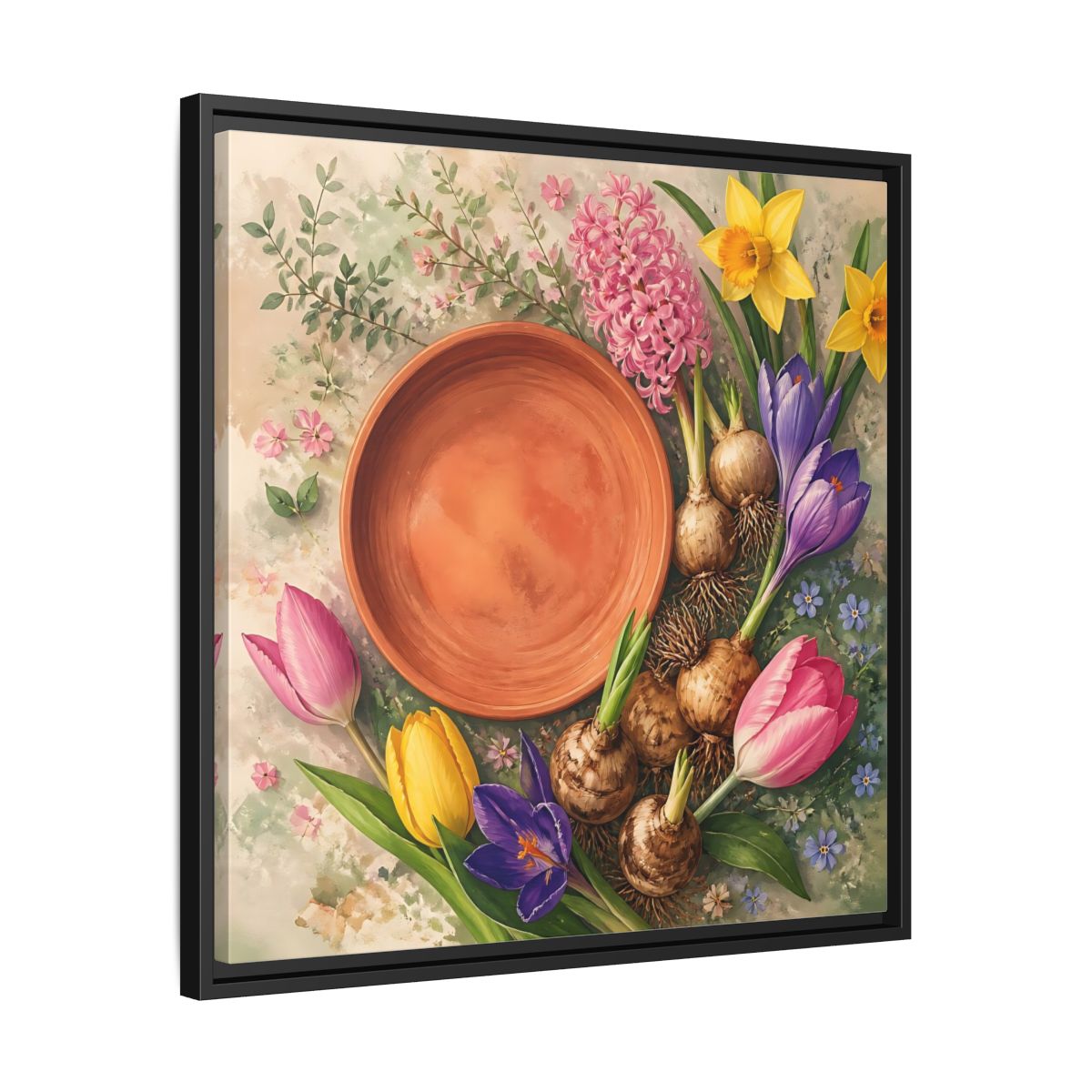 Side Mockup 31. Floral Spring Flowers Colorful Flowers shown as stretched canvas wall art