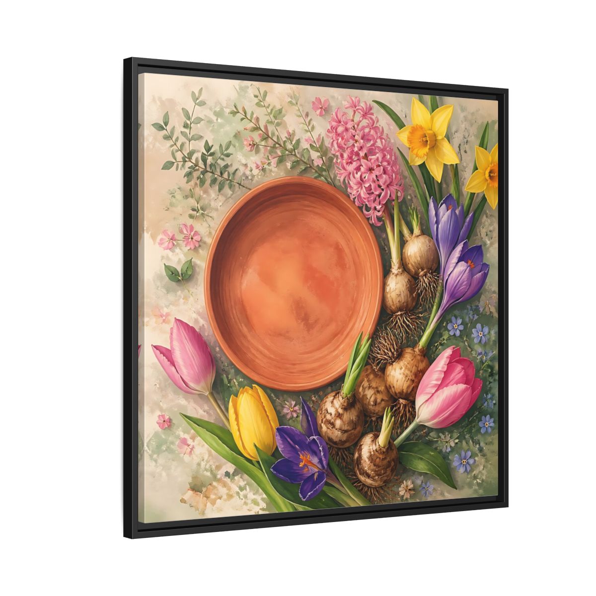 Side Mockup 9. Floral Spring Flowers Colorful Flowers shown as stretched canvas wall art