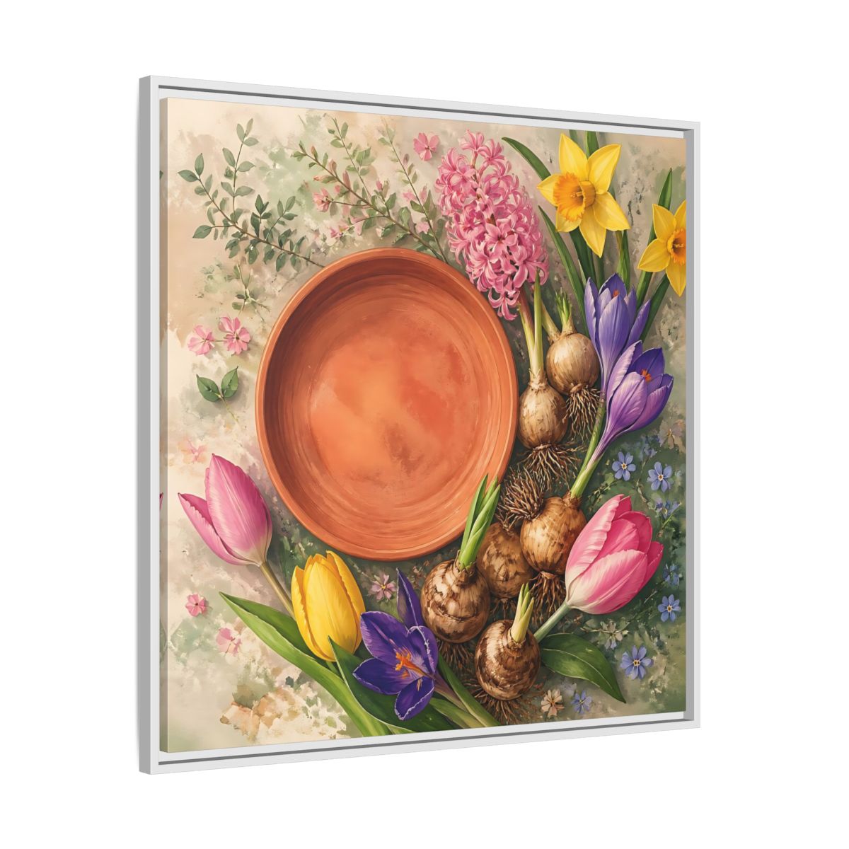 Side Mockup 25. Floral Spring Flowers Colorful Flowers shown as stretched canvas wall art