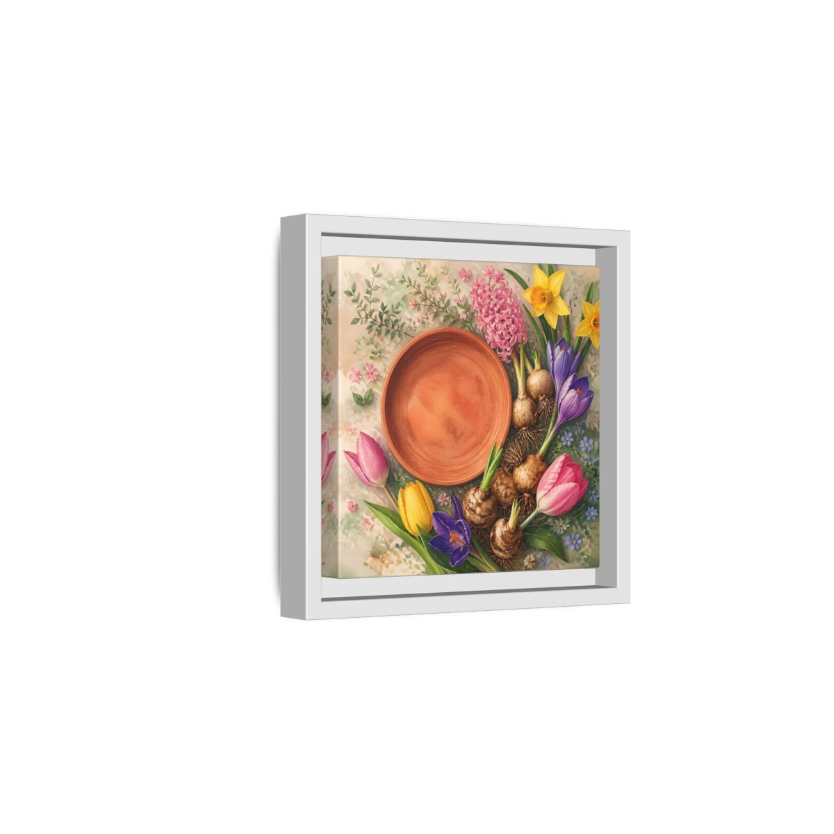 Side Mockup 1. Floral Spring Flowers Colorful Flowers shown as stretched canvas wall art