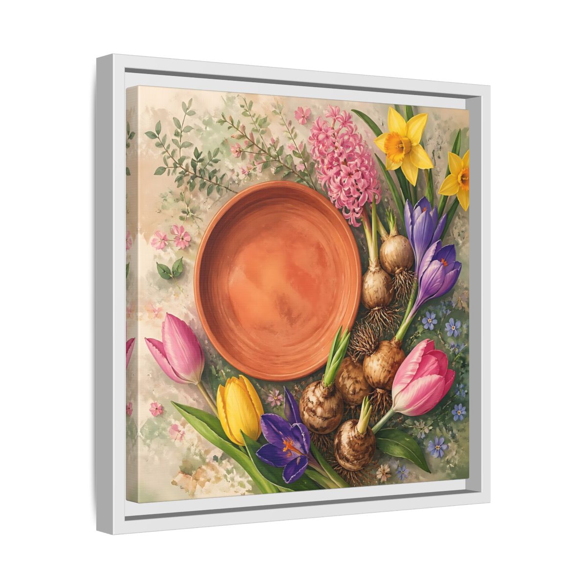 Side Mockup 28. Floral Spring Flowers Colorful Flowers shown as stretched canvas wall art