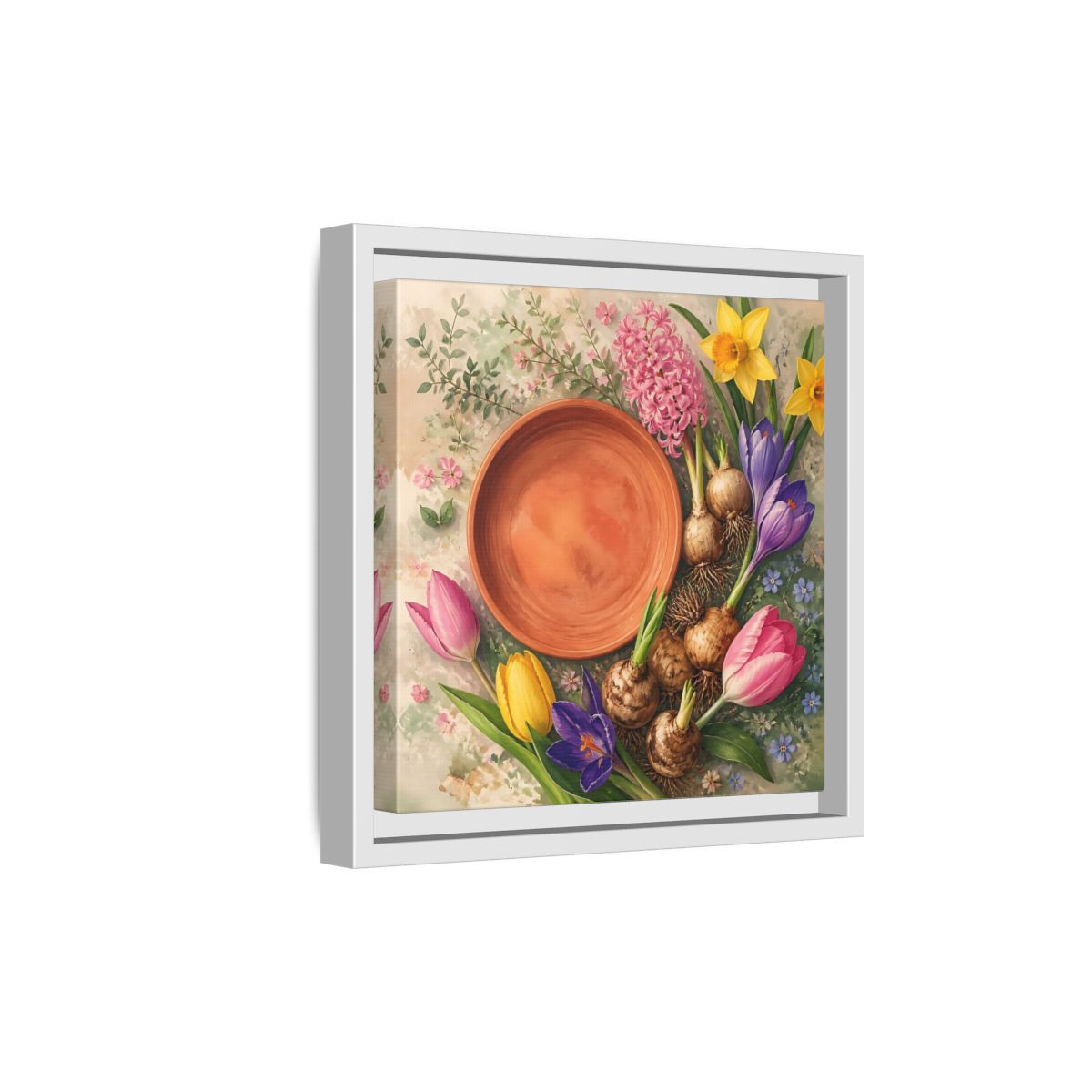 Side Mockup 19. Floral Spring Flowers Colorful Flowers shown as stretched canvas wall art