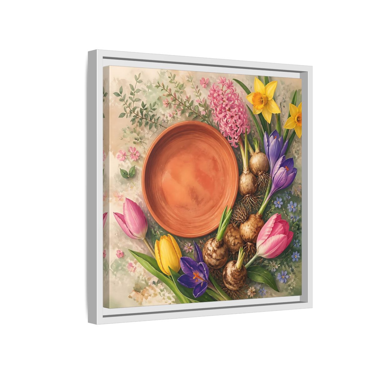 Side Mockup 13. Floral Spring Flowers Colorful Flowers shown as stretched canvas wall art