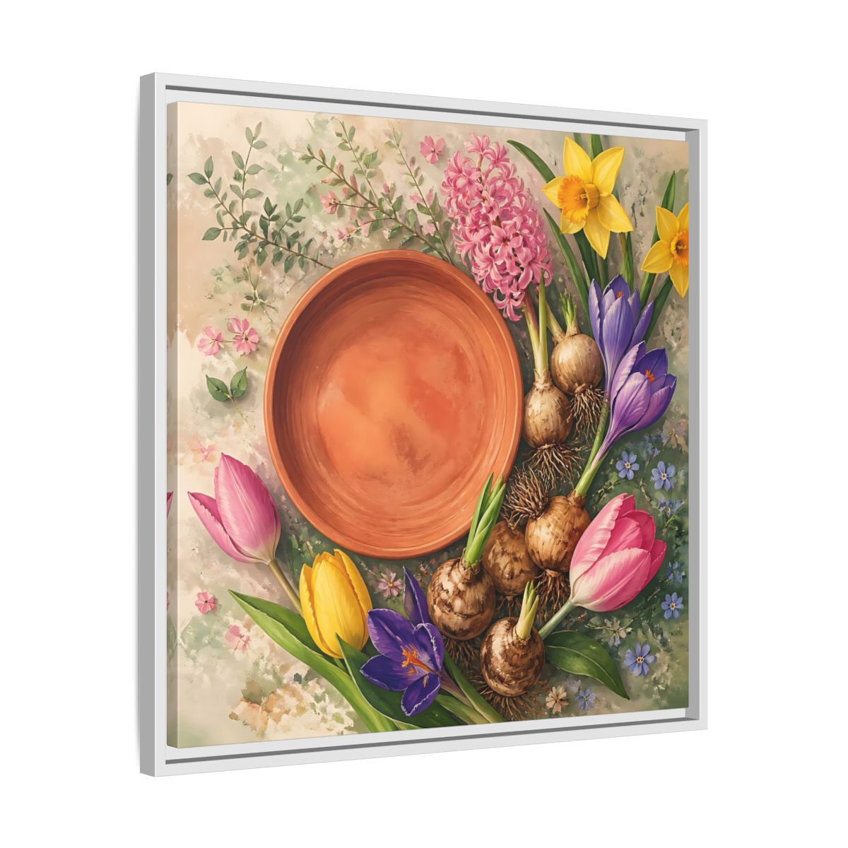 Side Mockup 26. Floral Spring Flowers Colorful Flowers shown as stretched canvas wall art