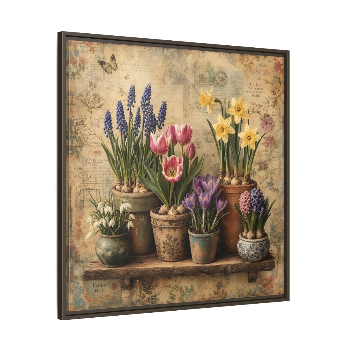 Main Mockup. Floral Spring Flowers Vintage Floral shown as stretched canvas wall art