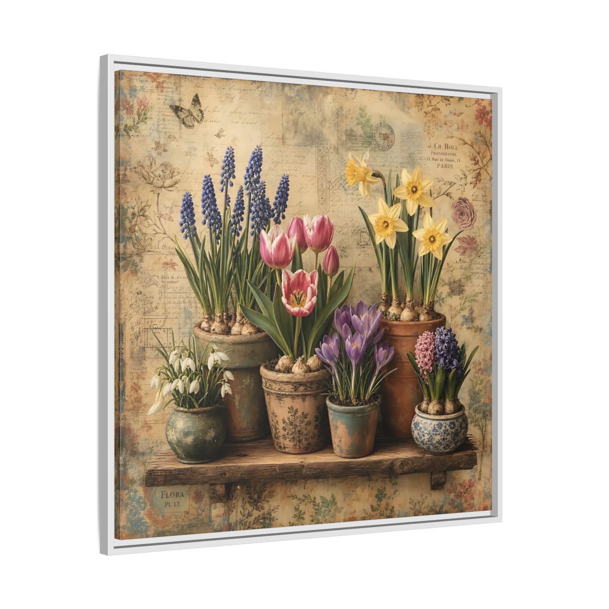 Side Mockup 25. Floral Spring Flowers Vintage Floral shown as stretched canvas wall art