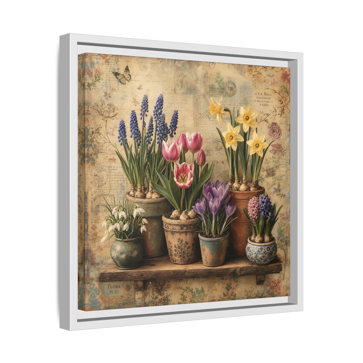 Side Mockup 28. Floral Spring Flowers Vintage Floral shown as stretched canvas wall art