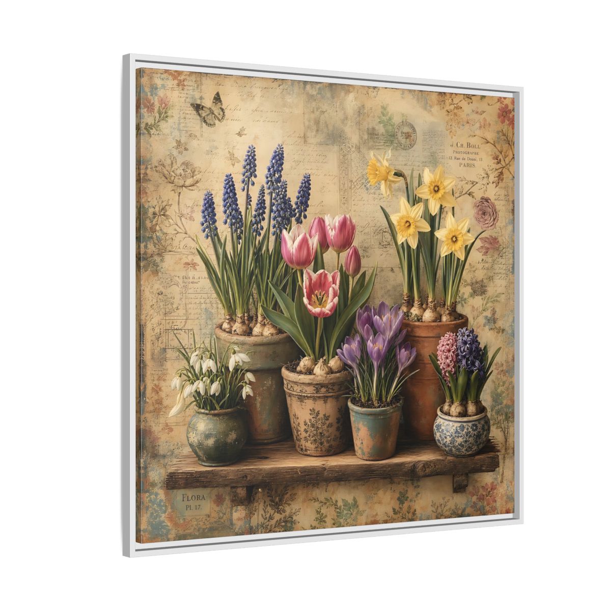 Side Mockup 4. Floral Spring Flowers Vintage Floral shown as stretched canvas wall art